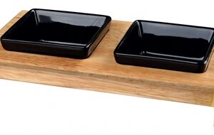 Trixie Voerset Keramiek Met Houten Onderstel Zwart 200 ml 28x15x5 cm