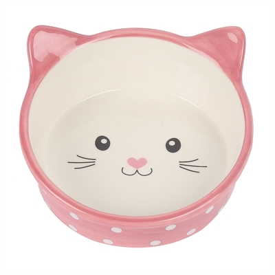 Happy Pet Voerbak Kat Polka Roze / Creme 300 ml