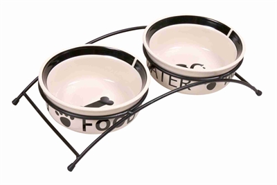 Trixie Voerbak / Drinkbak Set Eat On Your Feet Wit / Zwart 2x250 ml 13cm