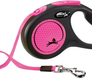 Flexi Rollijn New Classic Neon Tape Zwart / Roze S 5 Mtr Tot 15 kg