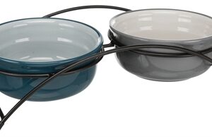 Trixie Voerbak-Set Keramiek / Metaal Petrol / Grijs 2x600 ml