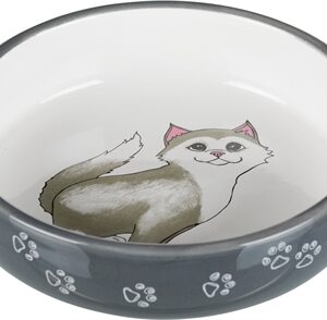 Trixie Voerbak / Waterbak Plat Kat / Poten Keramiek Grijs / Wit 15 cm 300 ml 4 st