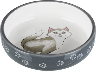 Trixie Voerbak / Waterbak Plat Kat / Poten Keramiek Grijs / Wit 15 cm 300 ml 4 st