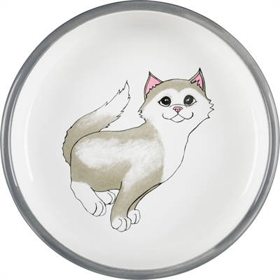 Trixie Voerbak / Waterbak Plat Kat / Poten Keramiek Grijs / Wit 15 cm 300 ml 4 st