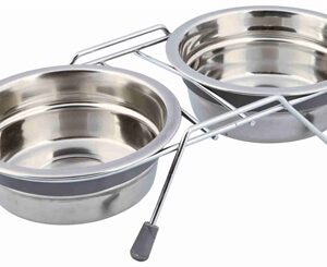 Trixie Voer / Waterbak-Set Klapperbescherming RVS / Metaal Grijs 2x450 ml 2 st