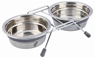 Trixie Voer / Waterbak-Set Klapperbescherming RVS / Metaal Grijs 2x450 ml 2 st