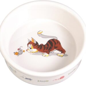 Trixie Voerbak / Waterbak Stripkat Met Muis Keramiek Wit 12 cm 200 ml 4 st