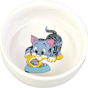 Trixie Voerbak / Waterbak Stripkat Met Bak Keramiek Wit 11 cm 300 ml 4 st