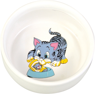 Trixie Voerbak / Waterbak Stripkat Met Bak Keramiek Wit 11 cm 300 ml 4 st