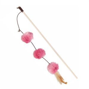 Trixie Speelhengel Pompomballen Hout / Pluche Met Valeriaan Roze 40 cm 4 st