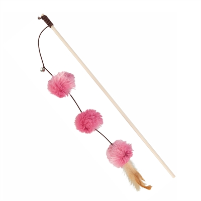 Trixie Speelhengel Pompomballen Hout / Pluche Met Valeriaan Roze 40 cm 4 st