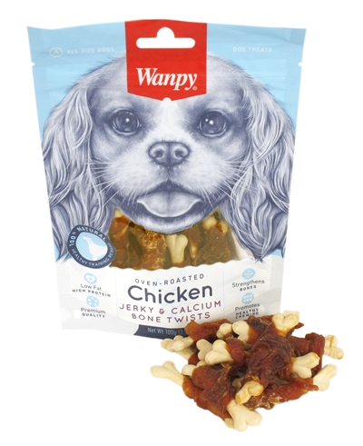 Wanpy Oven-Roasted Chicken Jerky / Calcium Bone Twists 100 gr