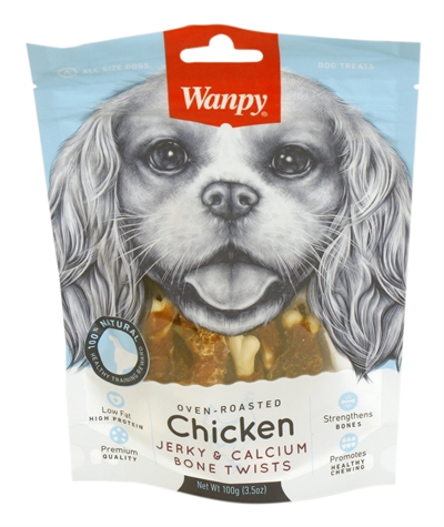 Wanpy Oven-Roasted Chicken Jerky / Calcium Bone Twists 100 gr