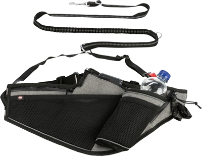 Trixie Joggingriem Met Lijn Grijs / Zwart 115-150x2 cm / 70-130x23 cm