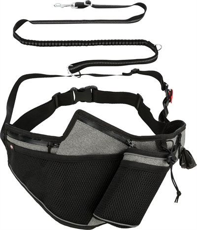 Trixie Joggingriem Met Lijn Grijs / Zwart 115-150x2 cm / 70-130x23 cm