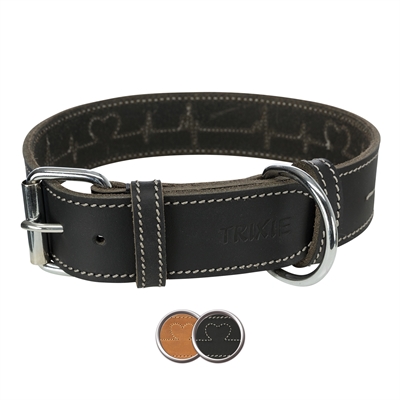 Trixie Halsband Hond Rustic Vetleer Heartbeat Zwart 38-47x4 cm