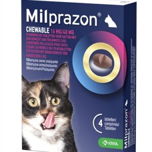 Zzzkrka Milprazon Kauwtabletten Ontwormingstabletten Kat >2 kg 16 Mg/40 mg 4 Tbl