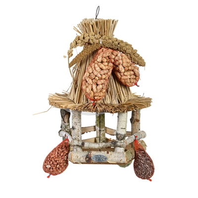 Best For Birds Voedertafel Hangend Rieten Dak Inclusief Voer 28x28x39 cm