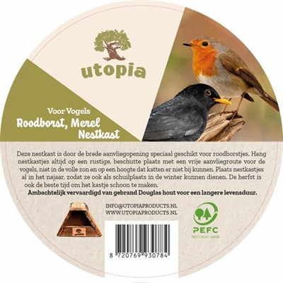 Utopia Nestkast Roodborst / Merel Gebrand Douglas Hout 28x18 cm