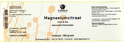 DE Groene Os Magnesiumcitraat Hond / Kat 100 gr