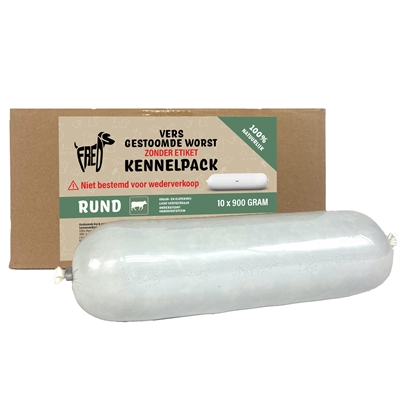 Freds Gestoomd Vers Vlees Worst Kennelpack Rund Tarwe En Glutenvrij 10x900 gr