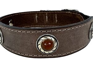 Zzzsazzz Halsband Hond Boho Treasure Stone Vintage Leer Bruin 42-50x3.5 cm