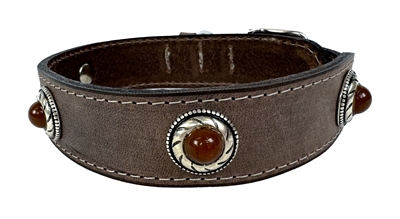 Zzzsazzz Halsband Hond Boho Treasure Stone Vintage Leer Bruin 42-50x3.5 cm