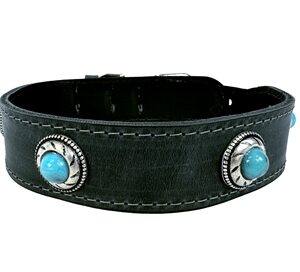 Zzzsazzz Halsband Hond Boho Treasure Stone Vintage Leer Antraciet 42-50x3.5 cm
