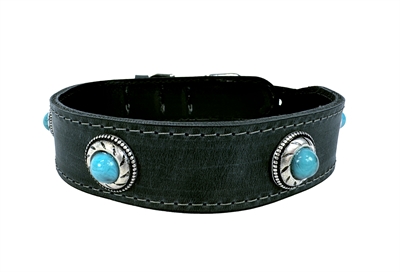 Zzzsazzz Halsband Hond Boho Treasure Stone Vintage Leer Antraciet 42-50x3.5 cm