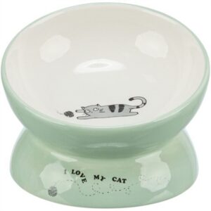 Trixie Voerbak / Drinkbak Kat Verhoogd Keramiek Salie / Wit 150 ml 13 cm