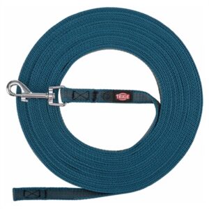 Trixie Hondenriem Sleeplijn Met Rubber Anti Slip Petrol Blauw S/M 5 Mtr X 1.5 cm
