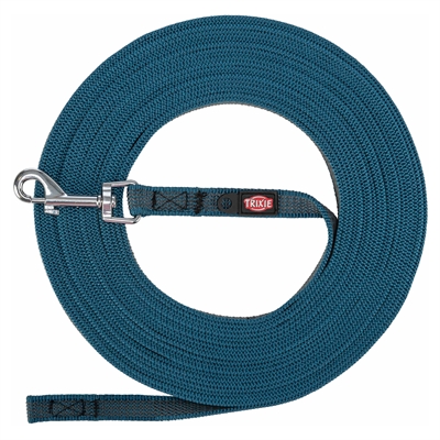 Trixie Hondenriem Sleeplijn Met Rubber Anti Slip Petrol Blauw S/M 5 Mtr X 1.5 cm