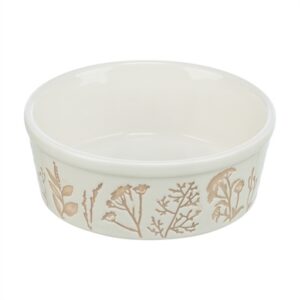 Trixie Voerbak / Drinkbak Hond Plantmotief Structuur Keramiek Wit / Taupe 300 ml 12 cm 4 st