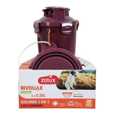 Zolux Bvk 2in1 Reisset Fles Met Voerbak En Drinkbak Rood 2x350 ml