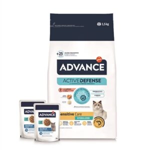 Advance Cat Sterilized Sensitive Salmon + 2 Pouches Codfish 1.5 kg + 2x85 gr