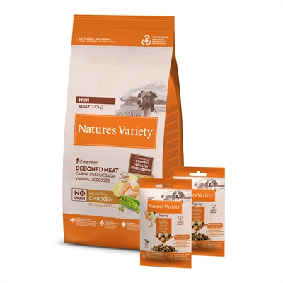 Natures Variety Adult Mini Chicken Graanvrij + 2 Freeze Dried Toppers 1.5 kg + 2x120 gr