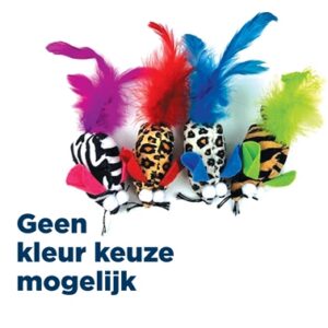 Happy Pet Tabby Patch Safari Muis Met Veren Assorti 8x4.5x3.5 cm