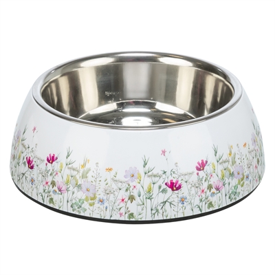 Trixie Voerbak / Drinkbak Bloemmotief RVS Wit / Meerkleurig 14x14x4.5 cm
