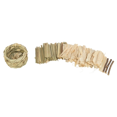 Trixie Mand Gras Met Hooi / Maisbladeren / Houten Stokjes 9x9x9 cm