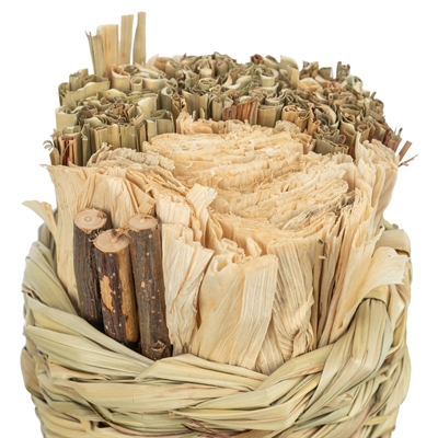 Trixie Mand Gras Met Hooi / Maisbladeren / Houten Stokjes 9x9x9 cm