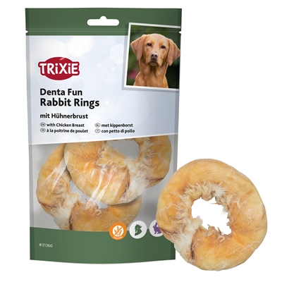Trixie Denta Fun Rabbit Rings Met Kippenborst 9.5 cm 100 gr