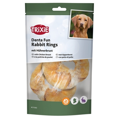 Trixie Denta Fun Rabbit Rings Met Kippenborst 9.5 cm 100 gr